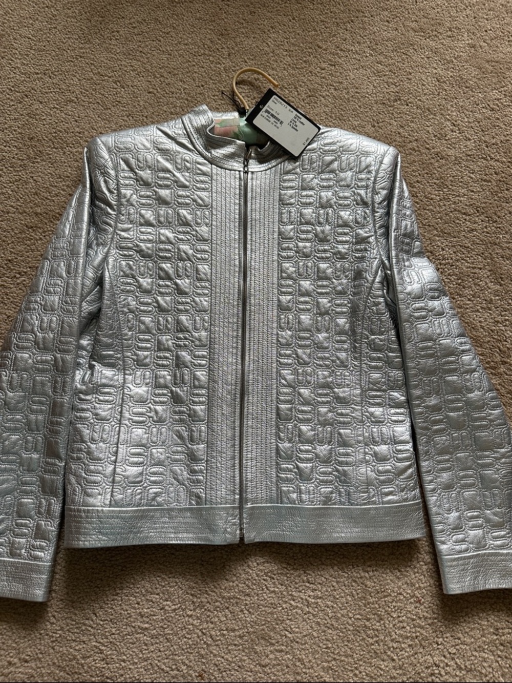 St John Silver Textured Zip-Front Women's Jacket